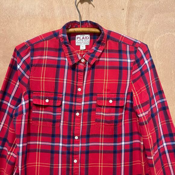 Old Navy Plaid Flannel Button Down Women's Size Medium Red Blue 100% Cotton - Picture 5 of 7